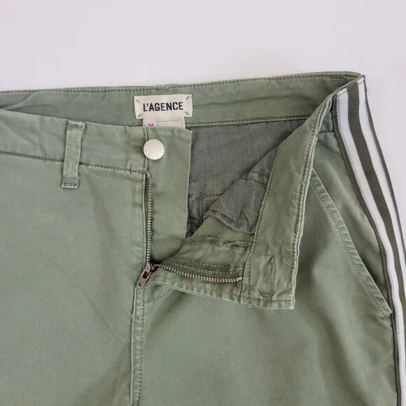 L'Agence Jem Brigade Denim Cropped Trouser Side Stripe Pant, Green - Picture 8 of 13
